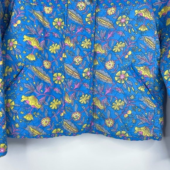 Anthropologie dRA Blue Yellow Quilted Floral Jacket Zip Front Block Print Small - Picture 3 of 12